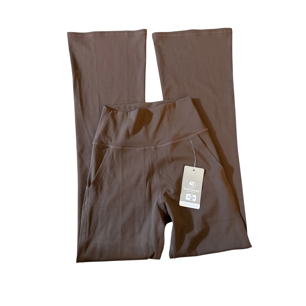 NWT TopYogas Womens Brown High Waisted Flare Leggings Pockets YJK2166BR XS